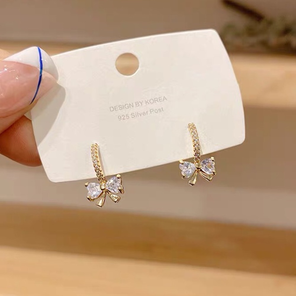 4/$20 14K Crystal Bow Stud Earrings
